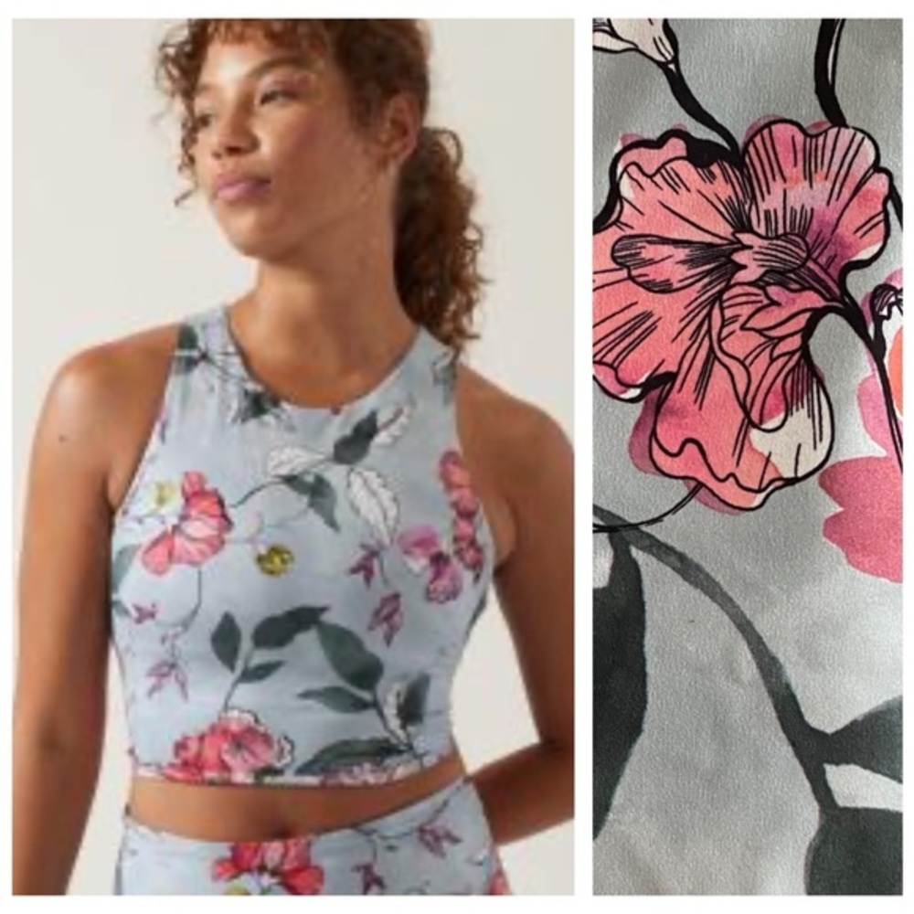 Athleta Blue Pink Floral Plus Size Conscious Crop Bra 3X